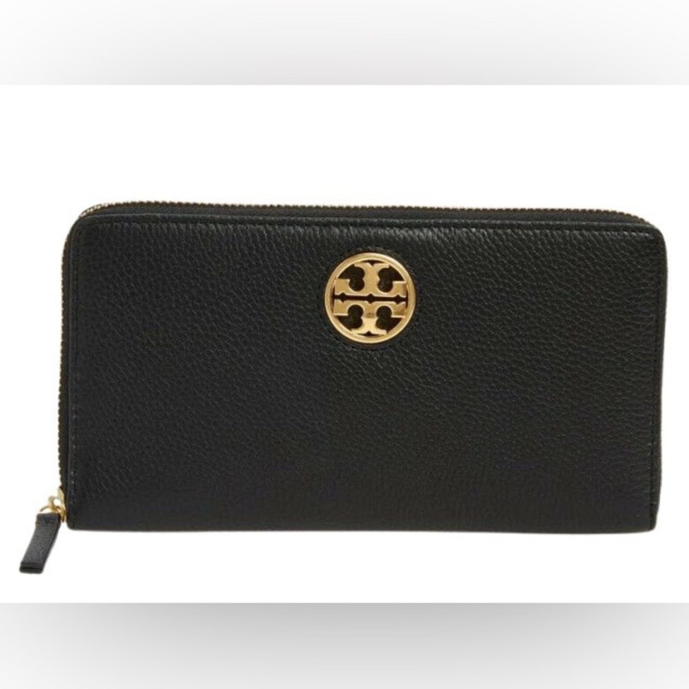 Tory Burch Black Leather Zip Wallet